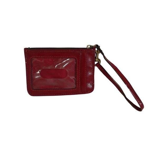 COACH! ADORABLE TAN MONOGRAM W/GOLD DOTS & HEART, RED LEATHER WRISTLET, WALLET! - Picture 5 of 11